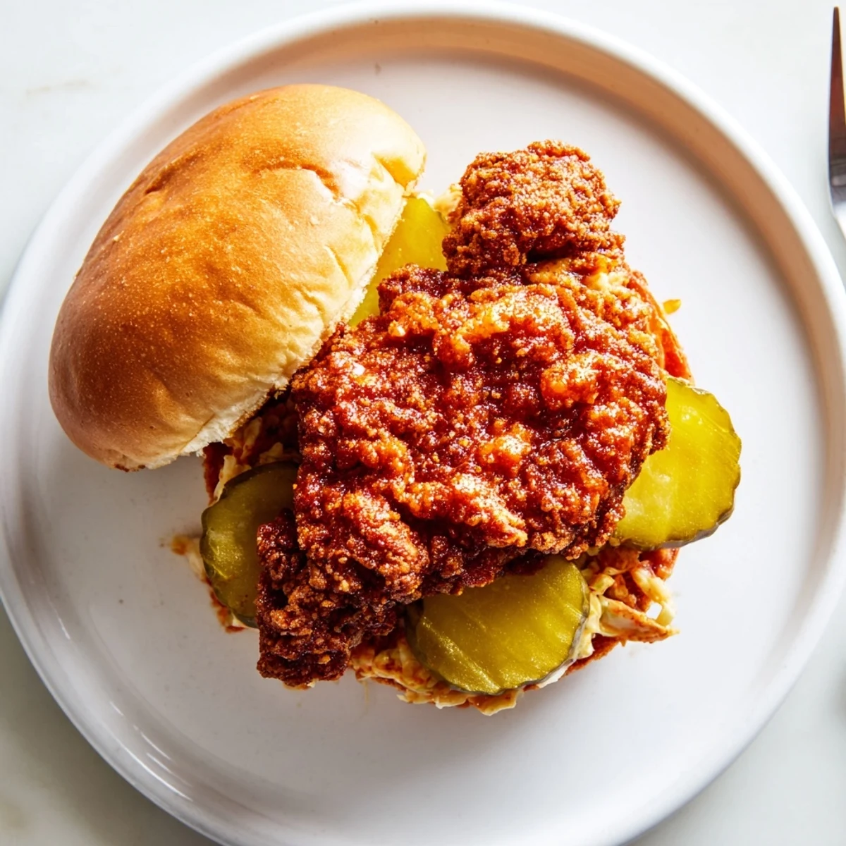 Spicy Nashville Hot Chicken Sandwiches Recipe To Savor, crispy thighs on toasted brioche