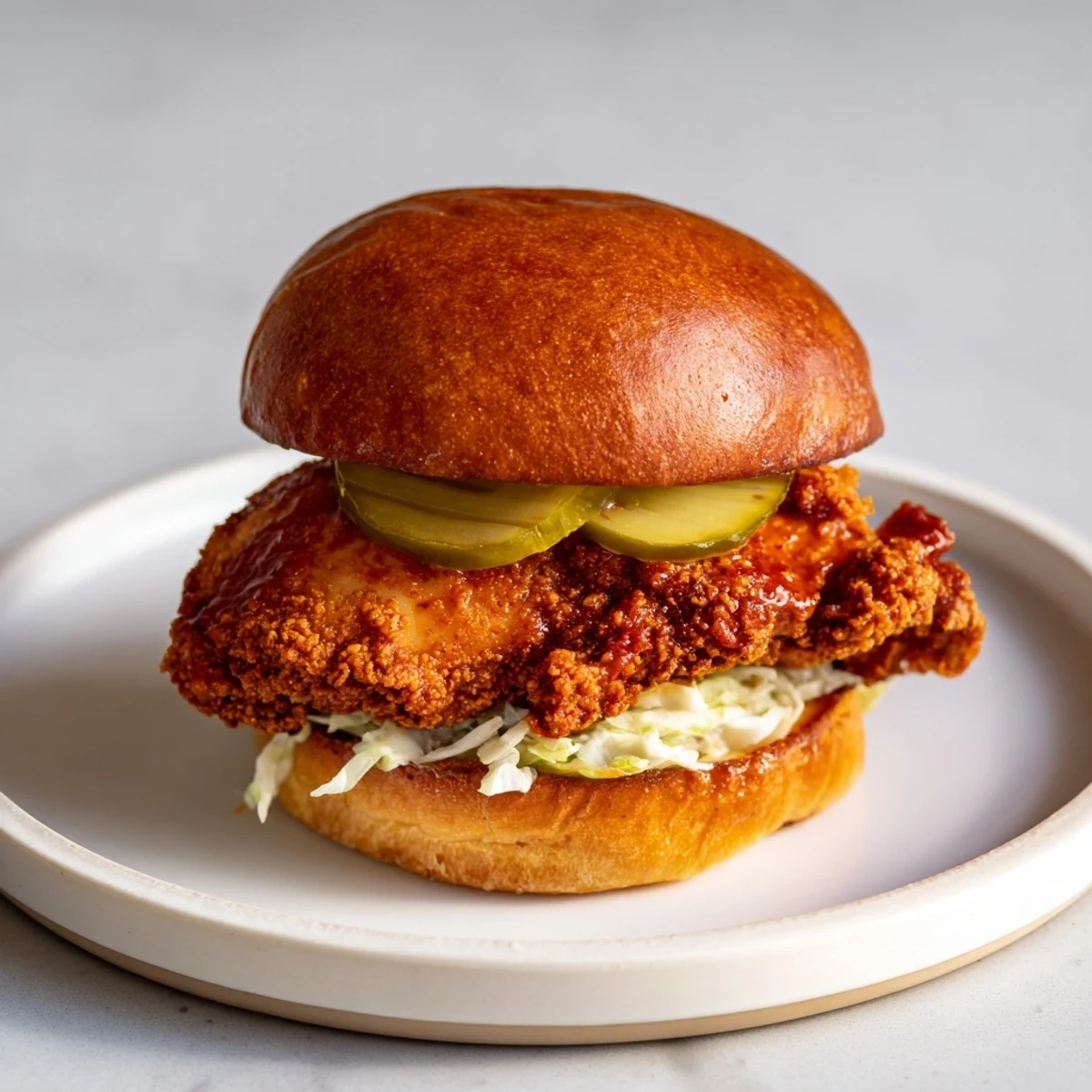 Brightly sauced Spicy Nashville Hot Chicken Sandwiches Recipe To Savor with cool creamy coleslaw