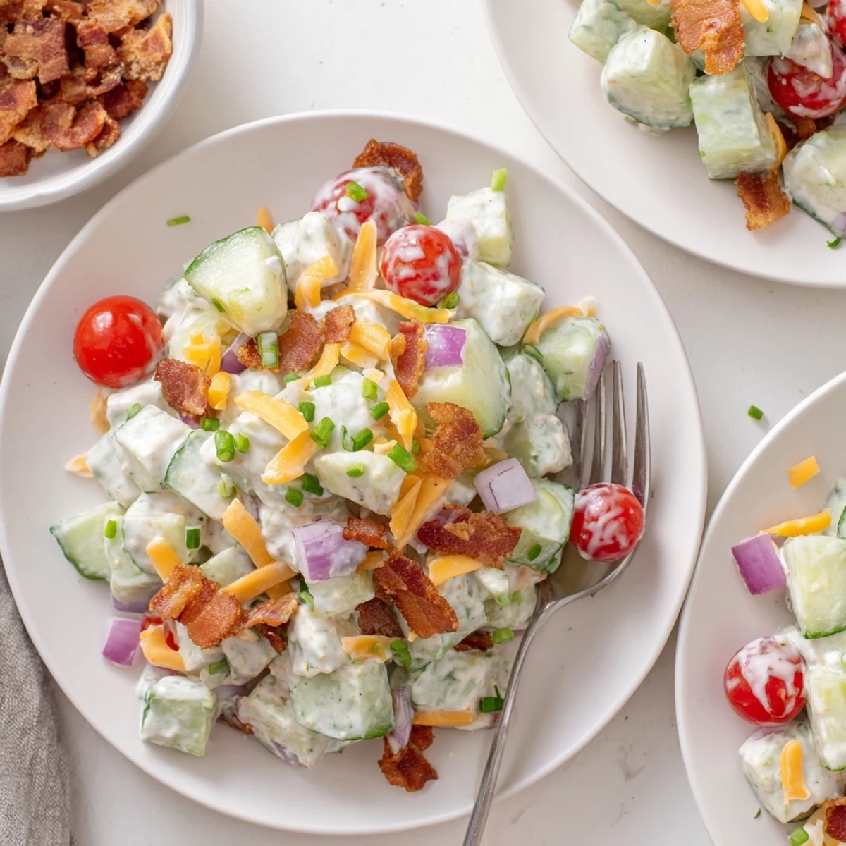 Chilled Cucumber Ranch Crack Salad with sharp cheddar and crunchy chip topping