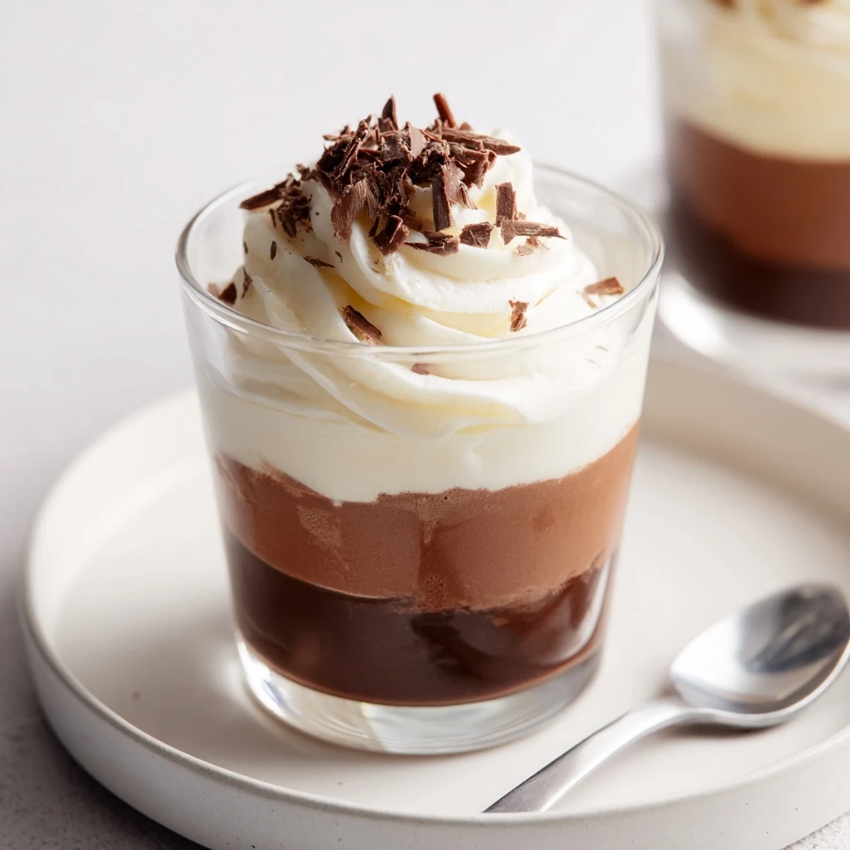 Decadent Triple Chocolate Mousse Cups topped with shaved chocolate, silky, airy bites