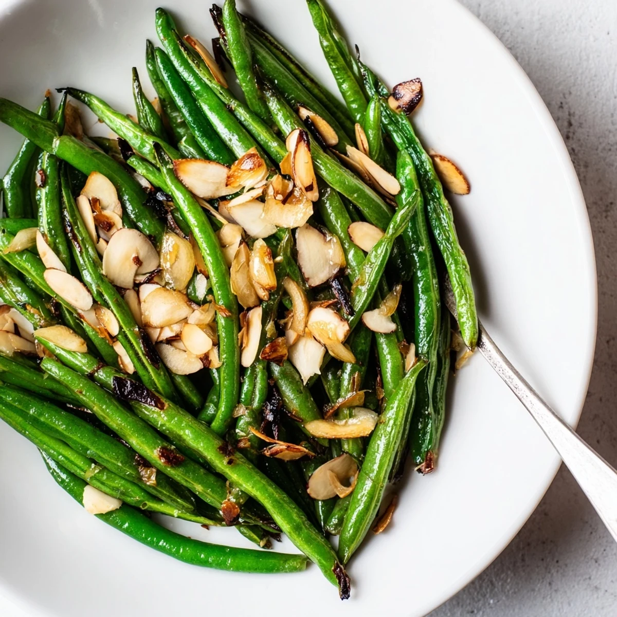 Crisp Green Beans tossed with lemon and toasted almonds, served family-style