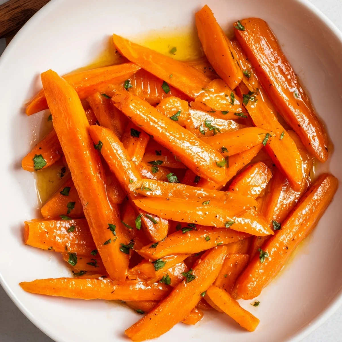 Honey Glazed Carrots glistening with buttery honey, warm and tender