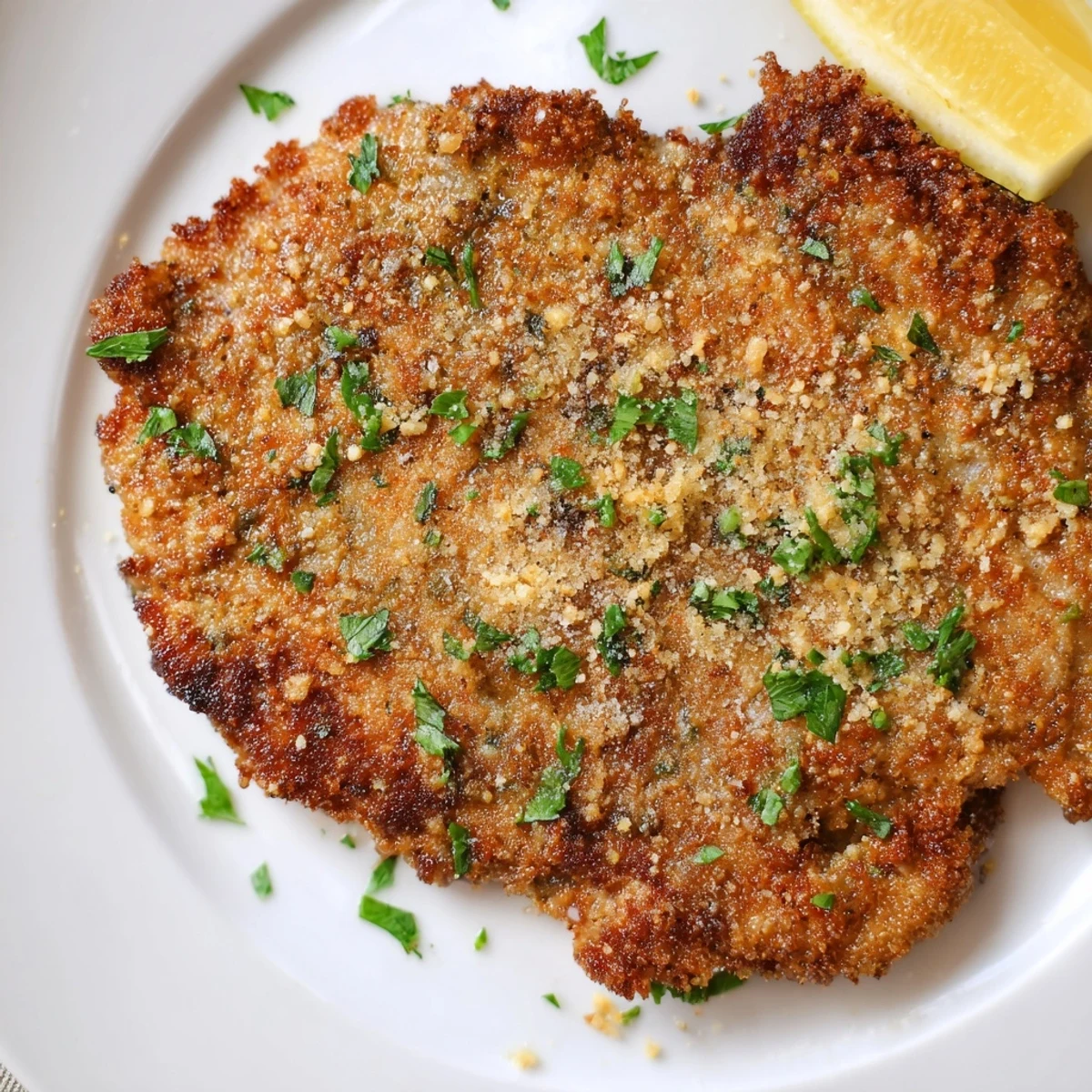 Crispy Beef Escalope Milanese served with arugula salad and lemon squeeze