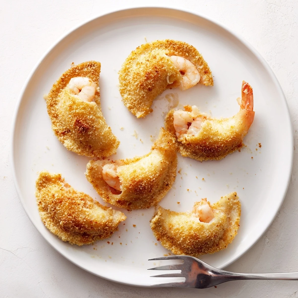 Crispy fried Portuguese shrimp rissois filled with creamy shrimp mixture displayed on wooden board