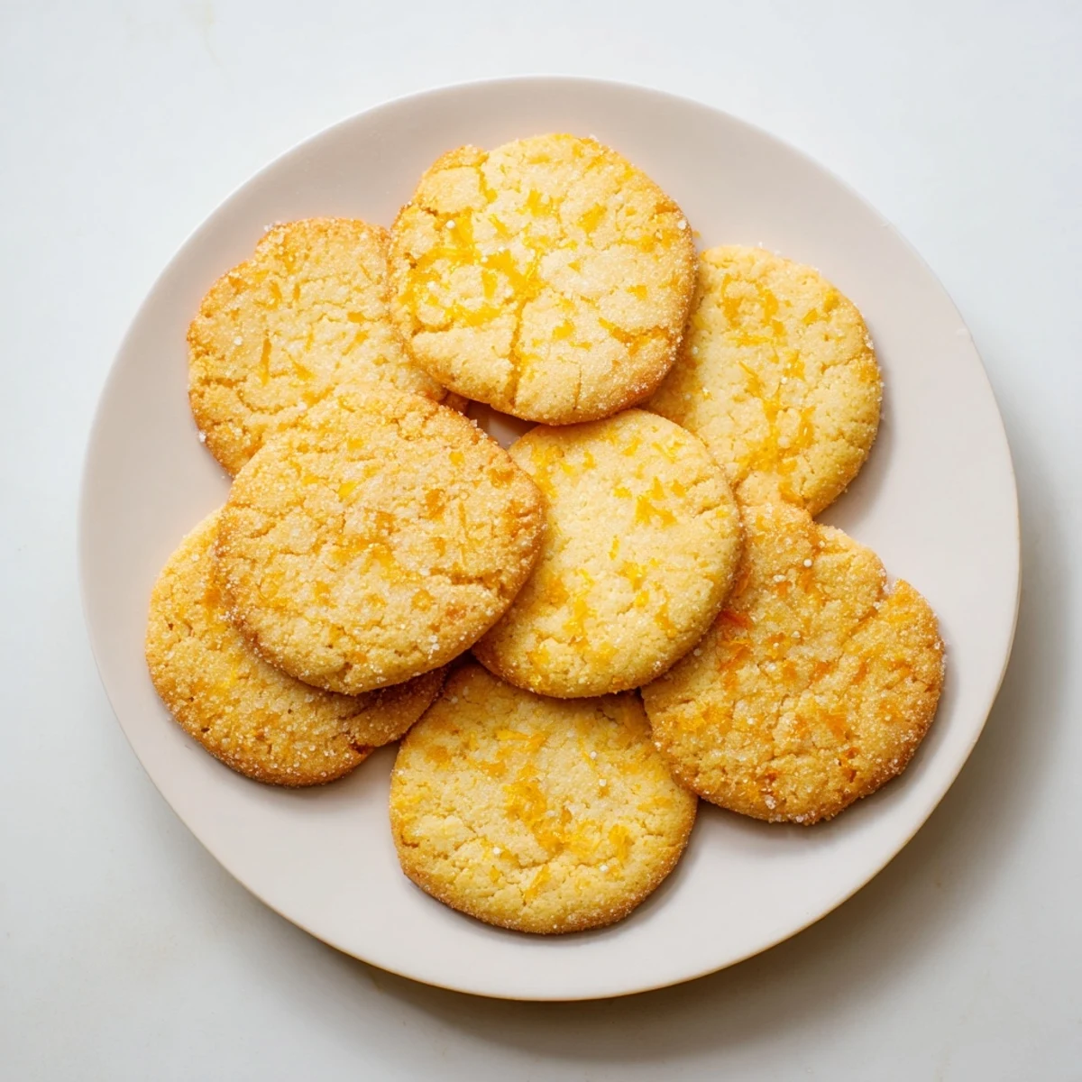 Buttery orange sugar zest cookies cooling on parchment paper with sugary citrus coating