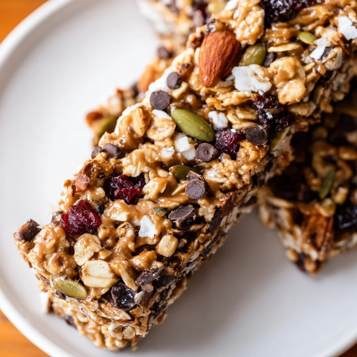 Batch of homemade granola bars with honey glazed oats and almond pieces ready for healthy snacking