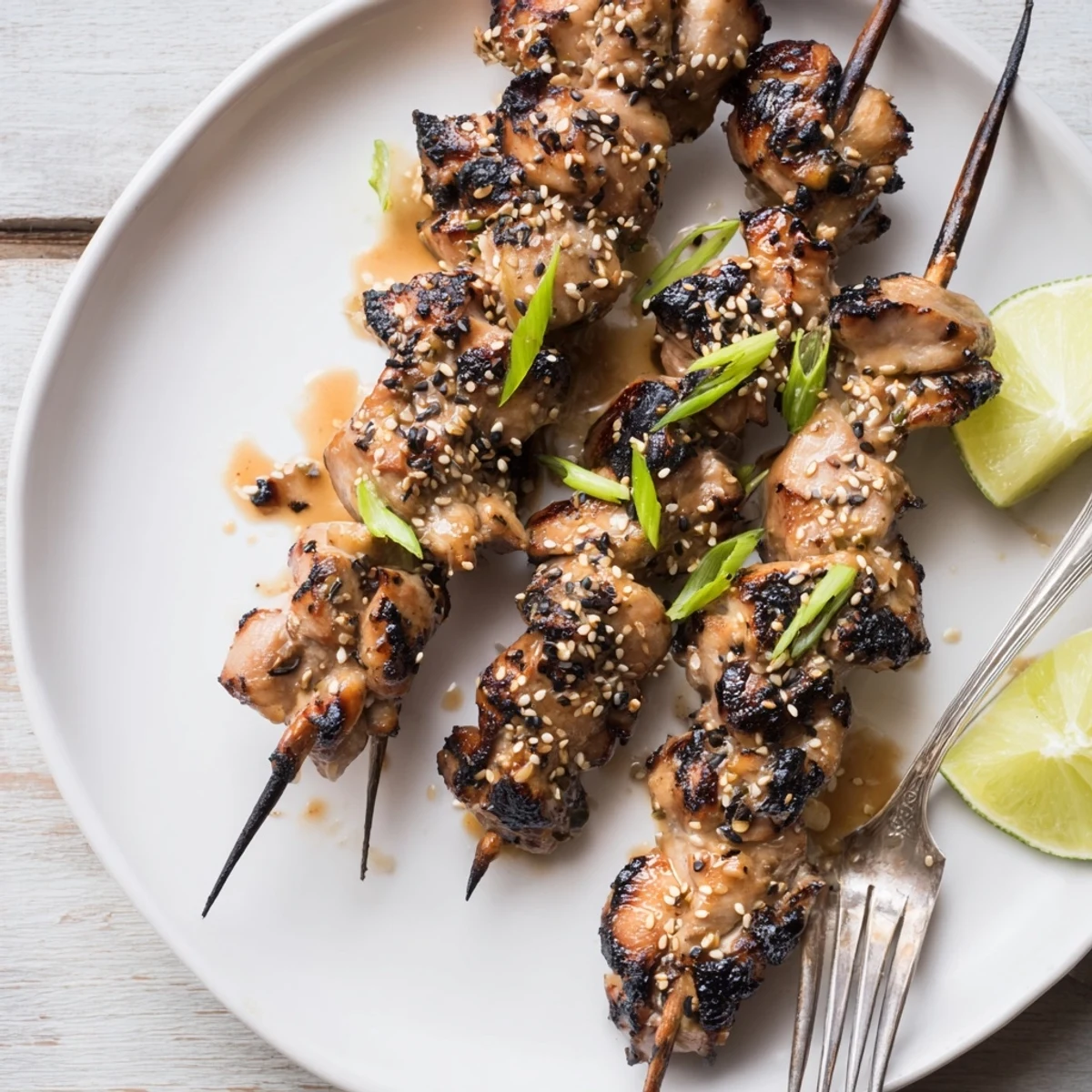 Charred and glossy Grilled Asian Chicken Skewers With Honey Garlic Sauce