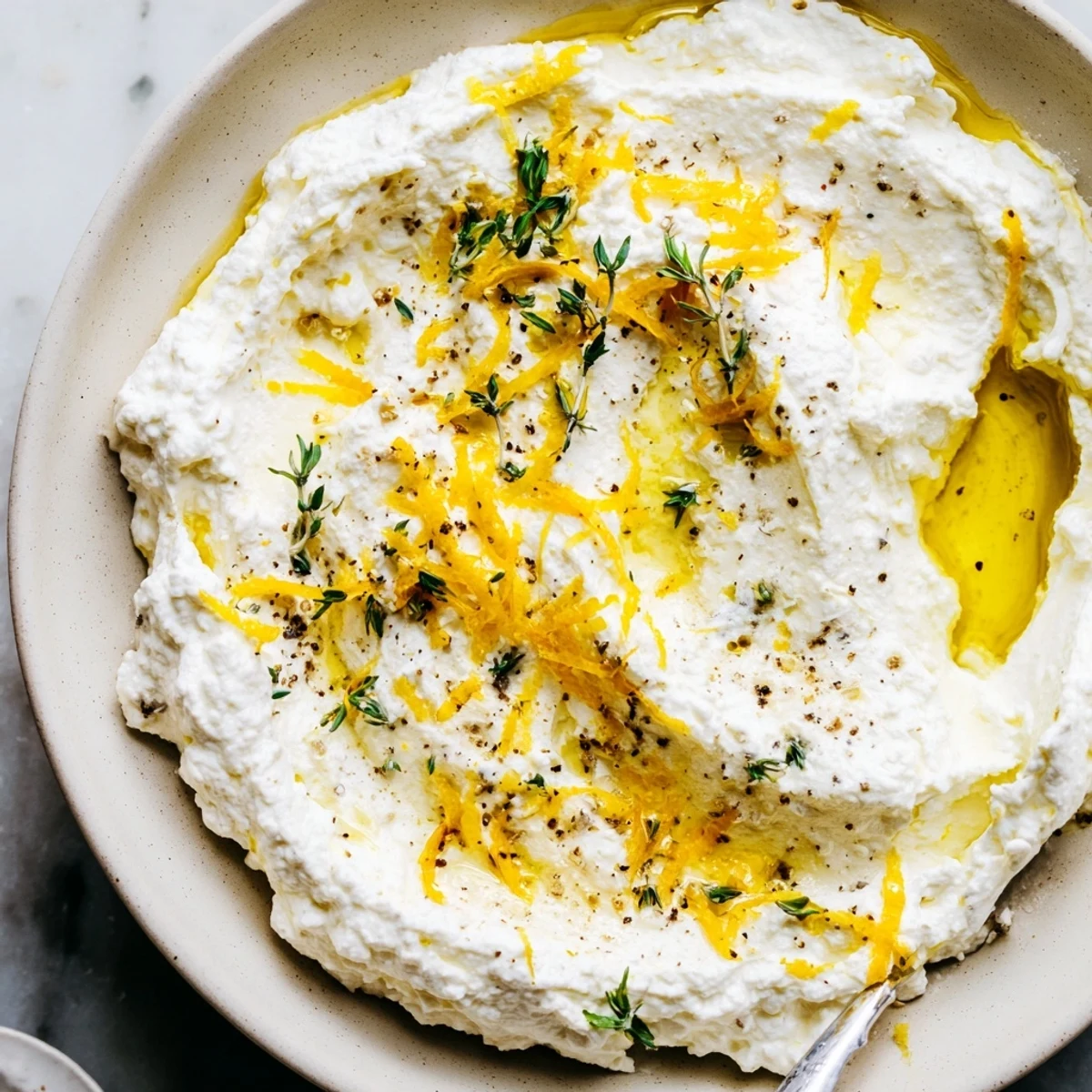 Light and fluffy whipped ricotta spread served with toasted bread crostini