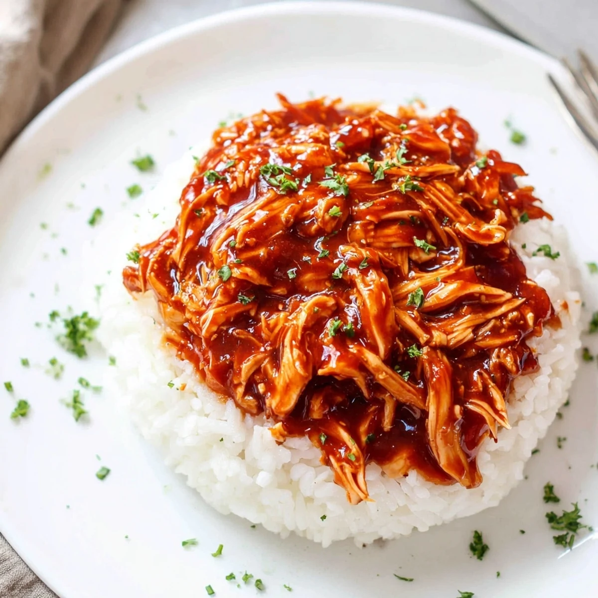 Easy weeknight Crockpot Honey Garlic Chicken glazed, garnished with chopped green onions.