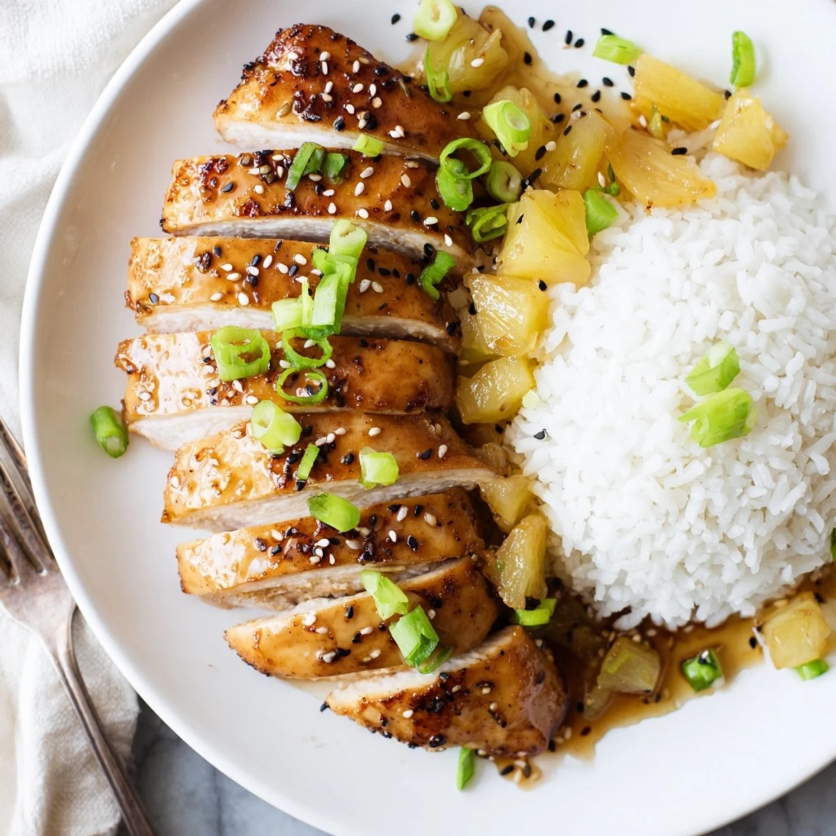 Grilled Hawaiian Chicken With Coconut Rice, juicy pieces with bright pineapple bites