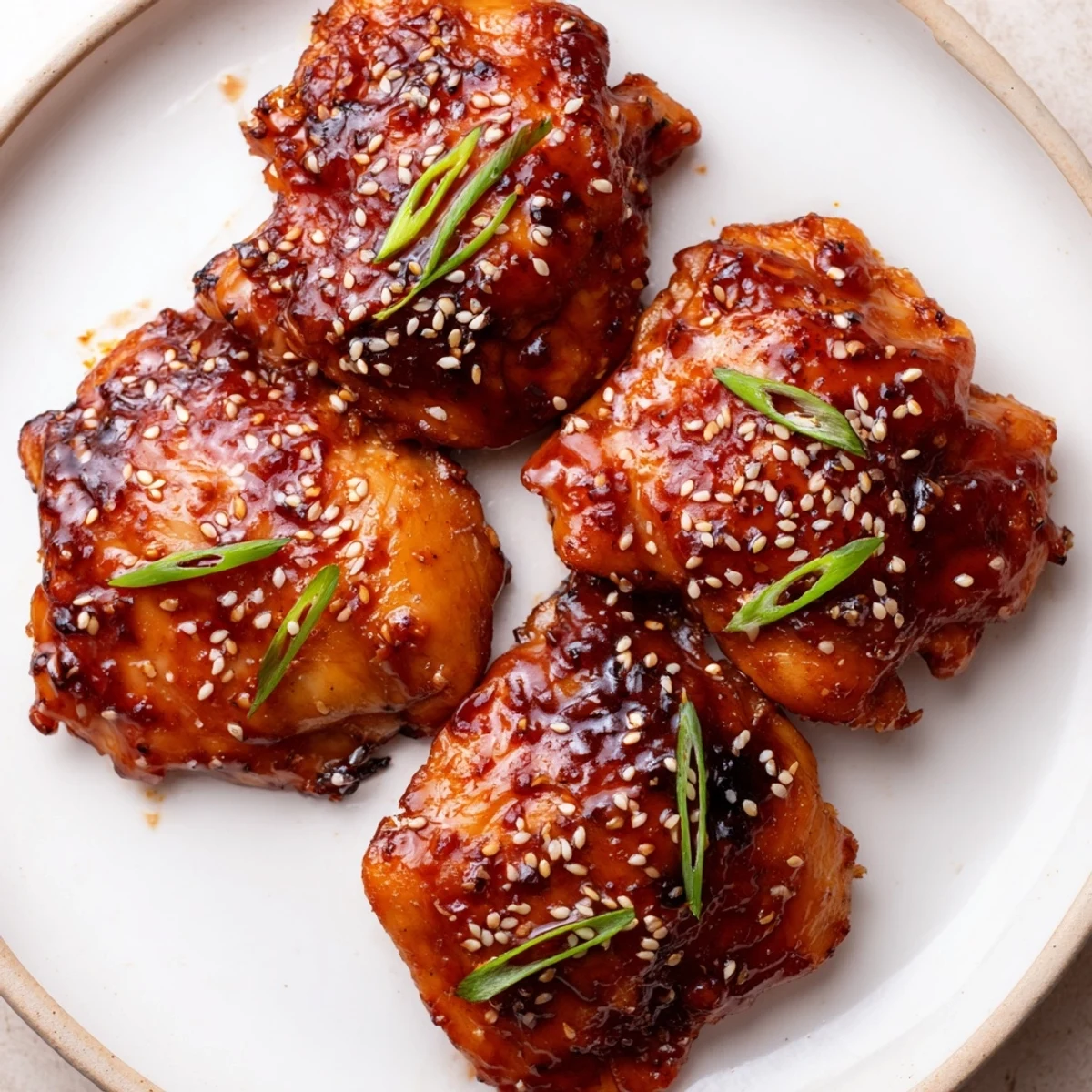 Marinated Juicy Korean Chicken Thighs sliced for serving, smoky, sweet, garlicky.