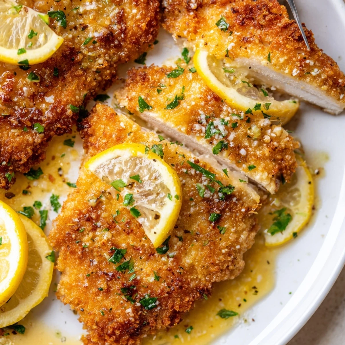Lemon Chicken Romano served over angel hair pasta with lemon zest