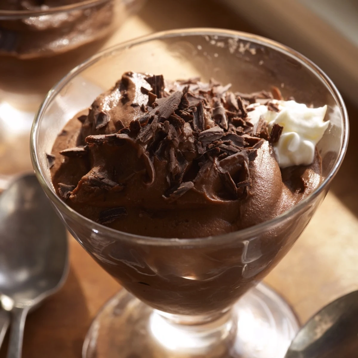 Rich and airy chocolate mousse chilled to perfection in individual ramekins for serving