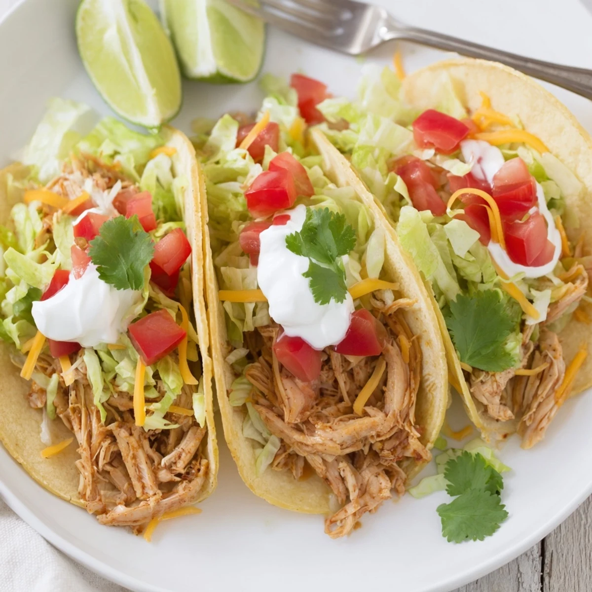 Warm flour tortillas filled with tender slow cooker ranch chicken tacos and crisp shredded lettuce