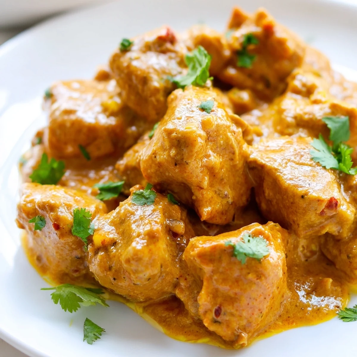 Creamy crockpot butter chicken simmered in golden aromatic spices served over fluffy basmati rice