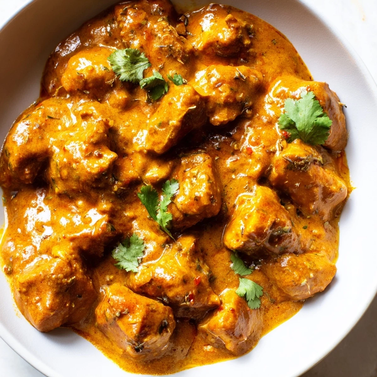 Golden crockpot butter chicken with melt-in-your-mouth thighs swimming in a spiced buttery cream sauce