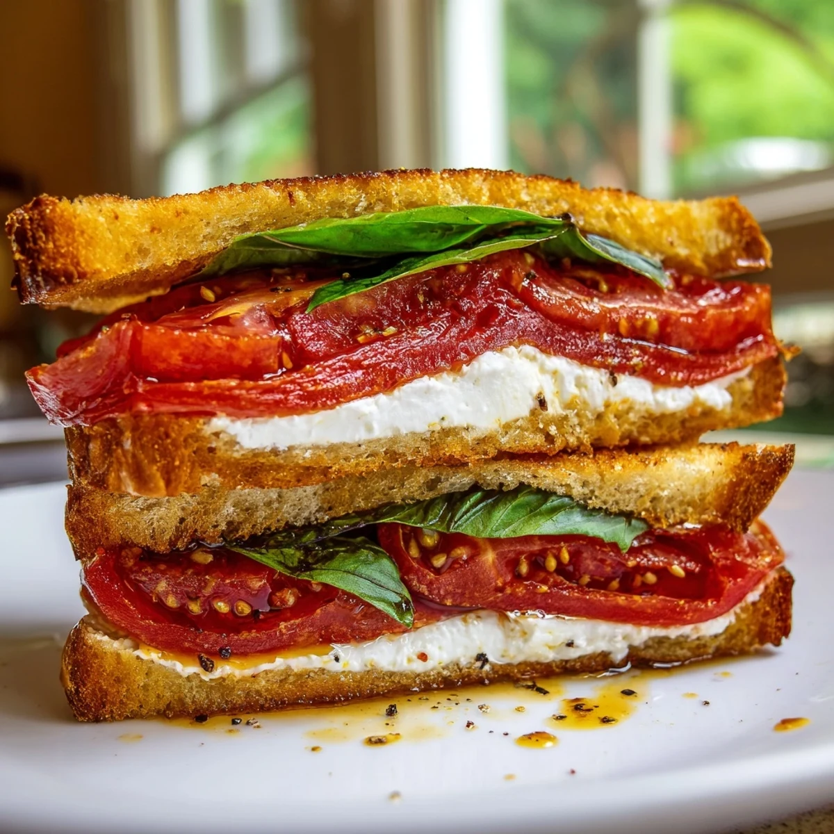 Thick juicy tomato slices with creamy mayo on golden toasted sandwich bread