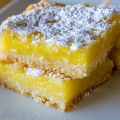 Bright yellow lemon bar squares showcasing a buttery shortbread crust topped with sugar